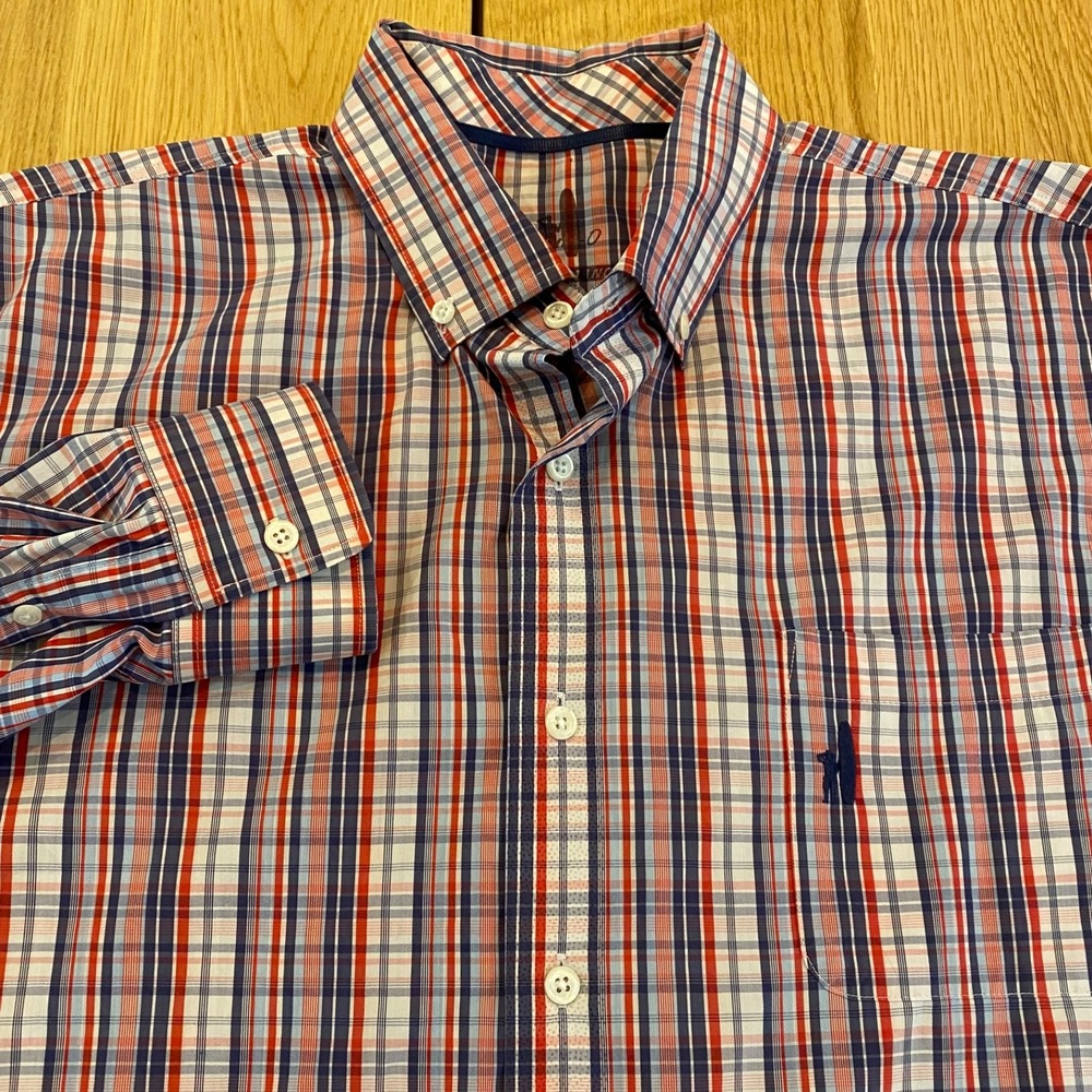 Johnnie-O Prep-Formance Shirt Mens XL Button Down Plaid Performance Bamboo blend